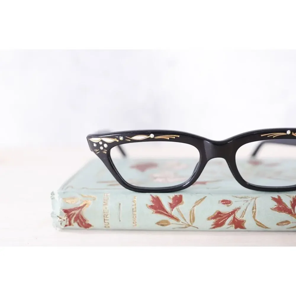 Vintage France Cateye Eyeglasses Frame Rockabilly pinup 1960s Rhinestone Retro